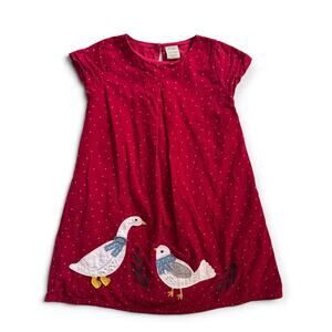 Frugi organic cotton red corduroy dress with bird appliqués
